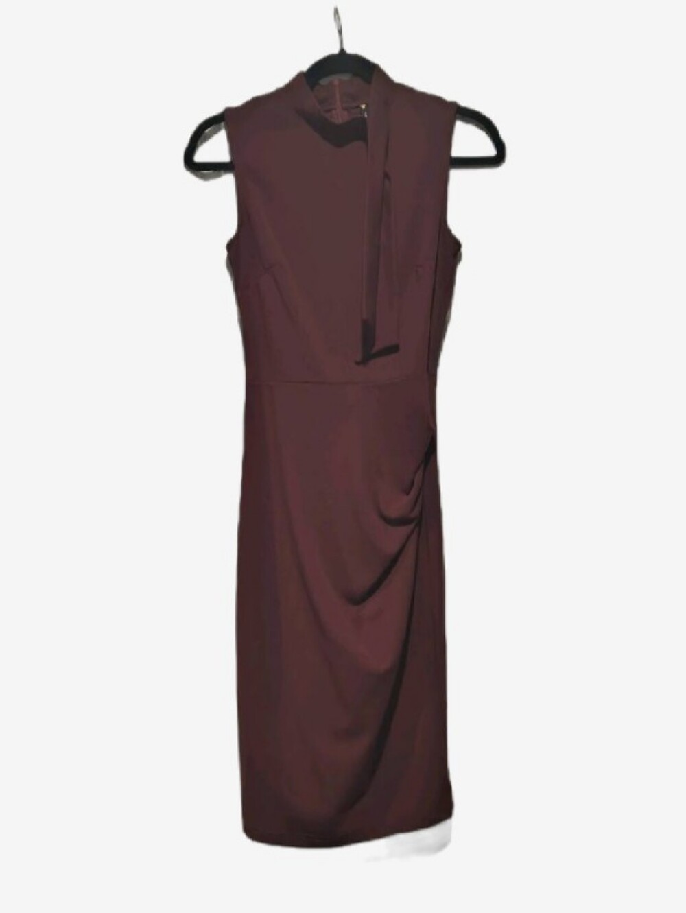 Miusol Burgundy High Neck Ruched Bodycon Sheath Dress Sleeveless Size S - Picture 2 of 14